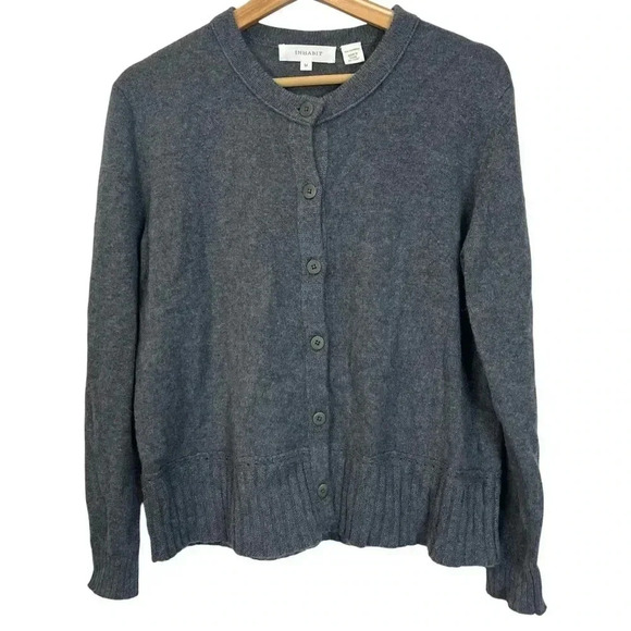 Inhabit Luxury Cashmere Cardigan Sweater Size Medium In Grey Heather Marled - Picture 1 of 10